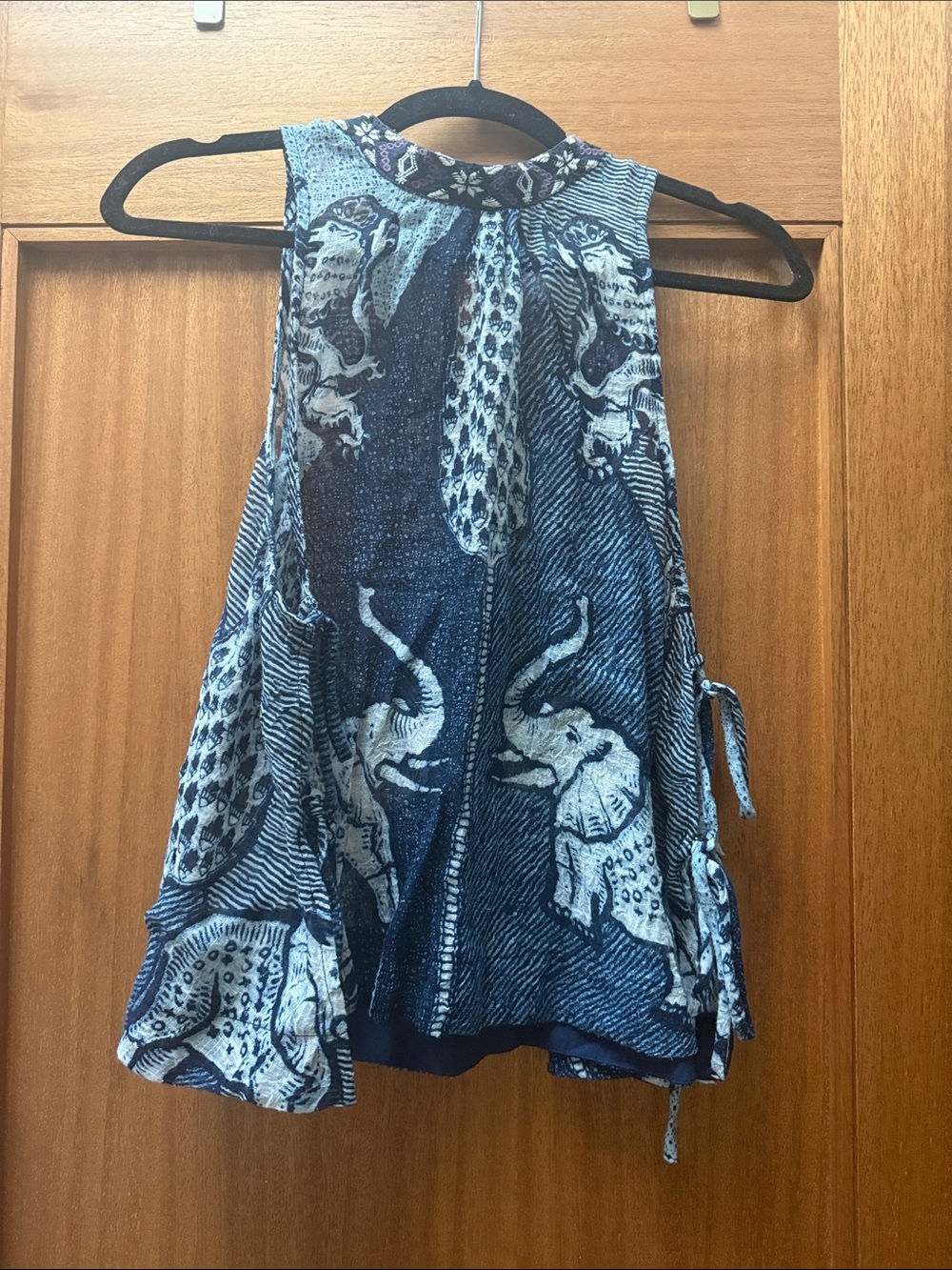 Free People Navy and White Elephant Print Halter Tank